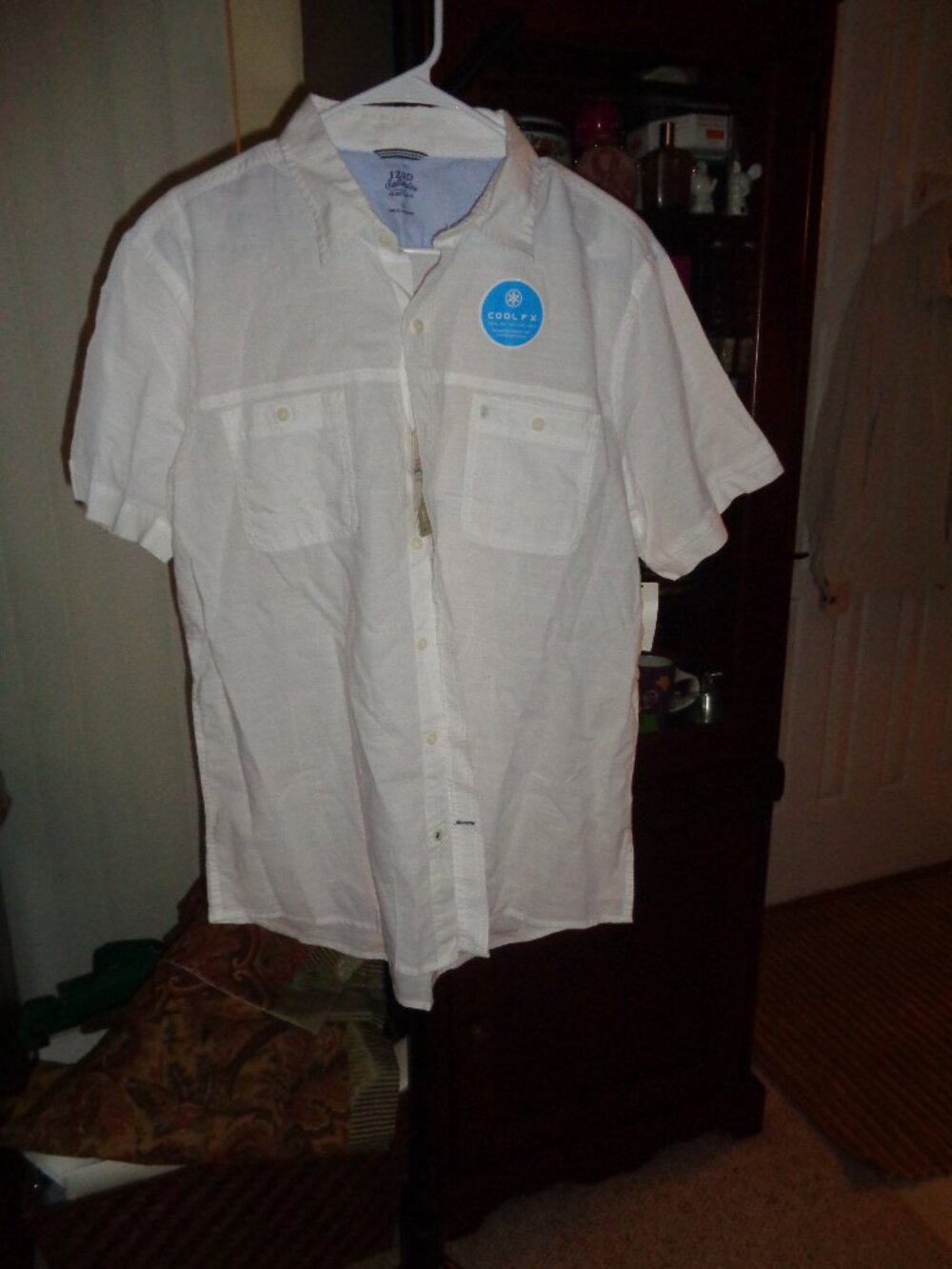 IZOD Saltwater Button Down Mens White Short Sleeve Shirt NWT $55 Size Large